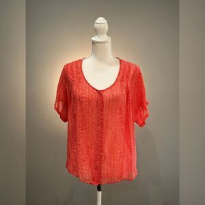 Pink/Red Coral Maeve Silk S/S Button Down Blouse Size M EUC